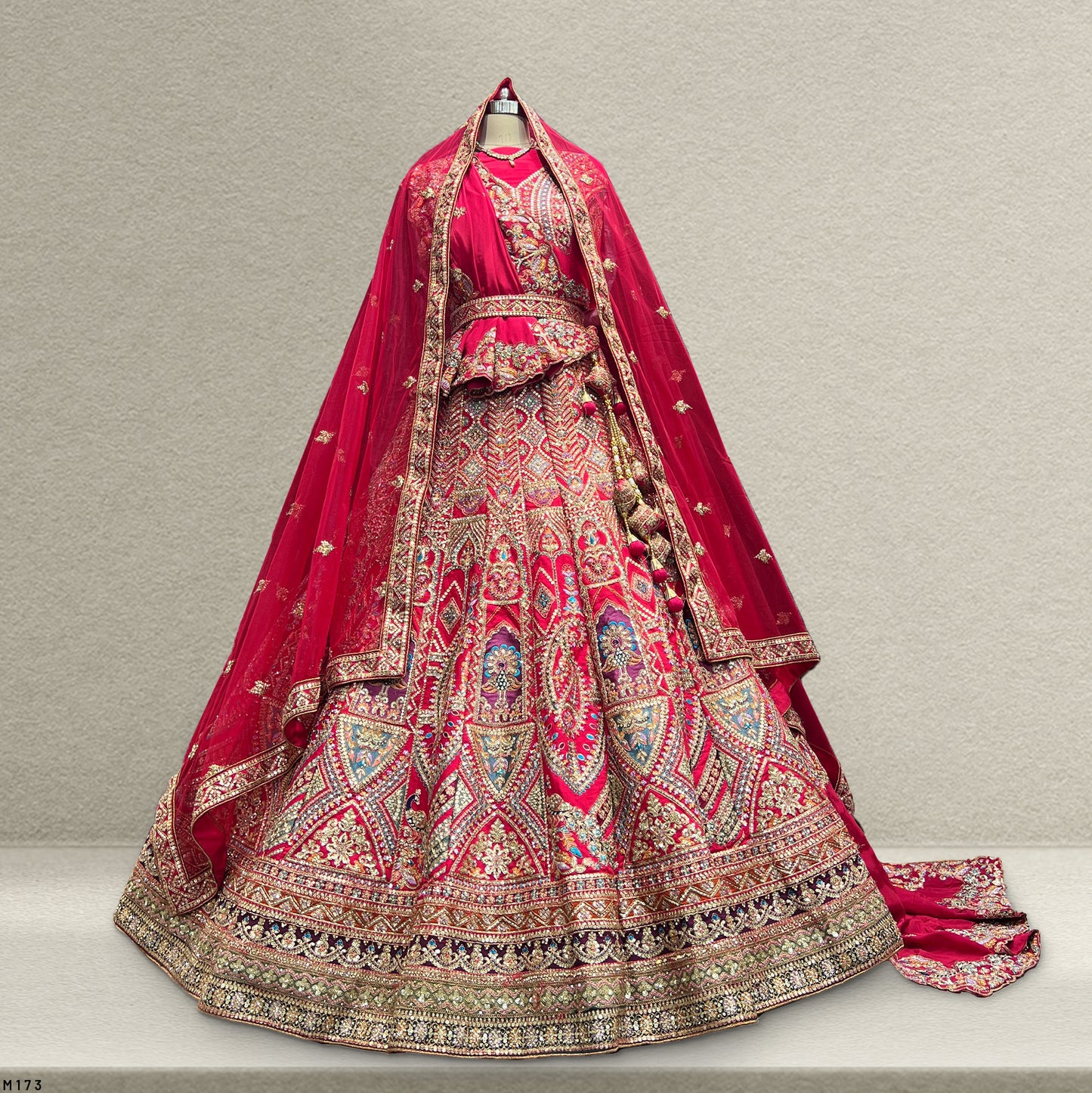 Sangria : Double Dupatta Rani Pink Silk Bridal Lehenga