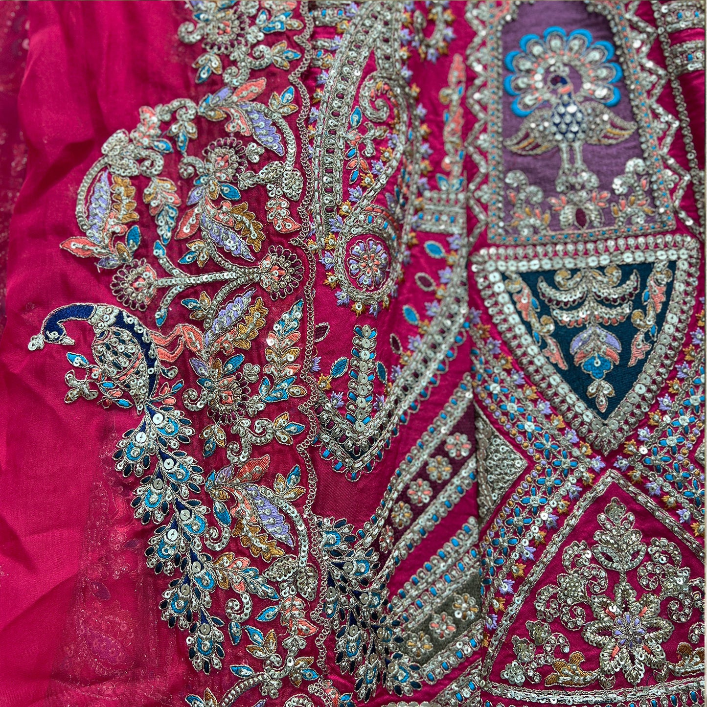 Sangria : Double Dupatta Rani Pink Silk Bridal Lehenga