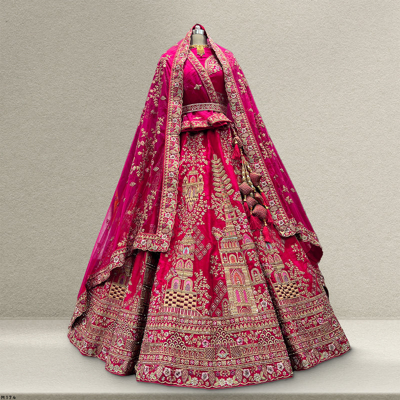 Dulhan in Rani Pink Lehenga : Peacock Design Double Dupatta Bridal Lehenga