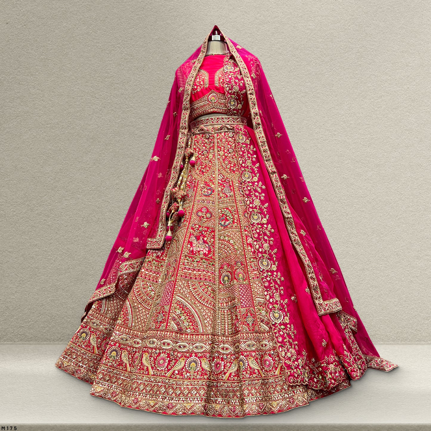 Sangria : Double Dupatta Rani Pink Gorgeous Bridal Lehenga