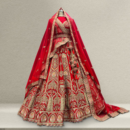 Sangria : Double Dupatta Minimal Royal Red Bridal Lehenga