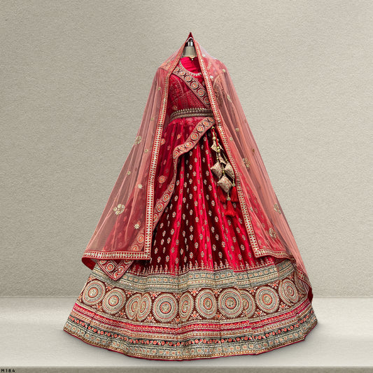 Pagfera - Double Dupatta Royal Red Minimal Bridal Lehenga