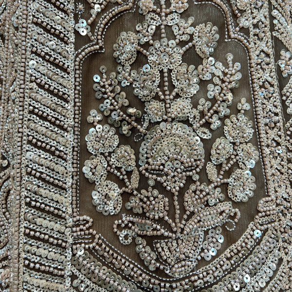 Jazzagals - Beads & Pearls Handwork Ash Brown Reception Lehenga