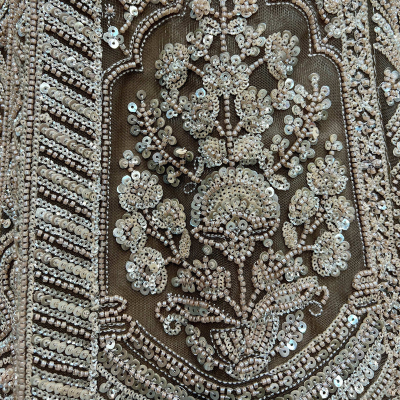 Jazzagals - Beads & Pearls Handwork Ash Brown Reception Lehenga
