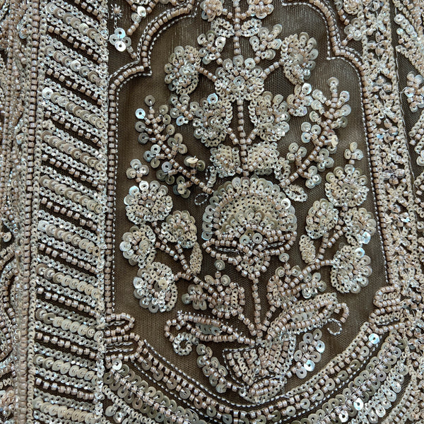 Jazzagals - Beads & Pearls Handwork Ash Brown Reception Lehenga