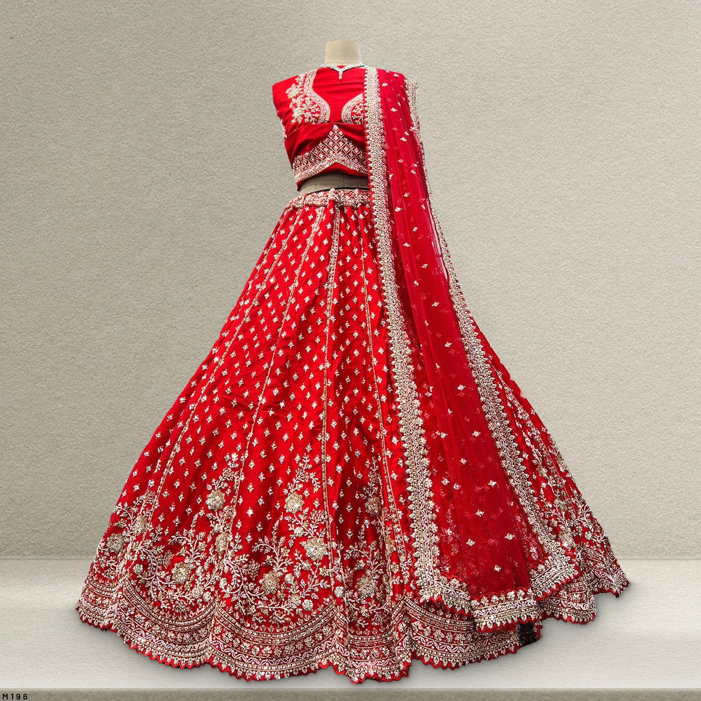 Sangria : Cutdana Pearls Handwork Royal Red Bridal Lehenga