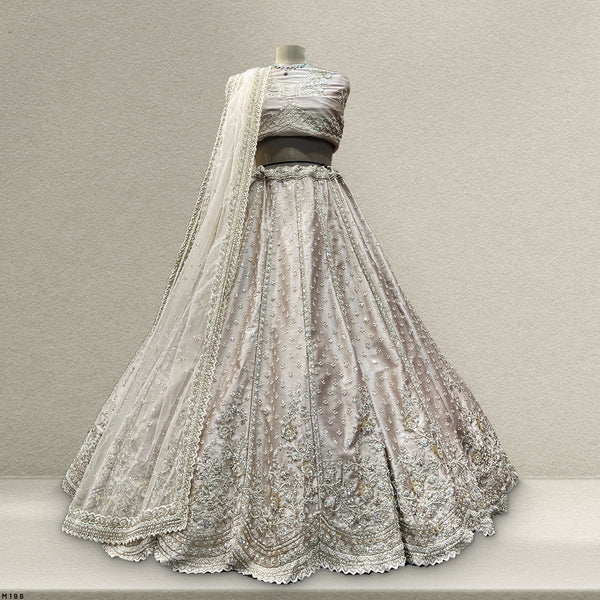 Rosé - Wedding Trousseau in Pastel Hues Tussar Silk Handwork Lehenga - JMS Studio