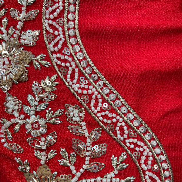Sangria : Cutdana Pearls Handwork Royal Red Bridal Lehenga