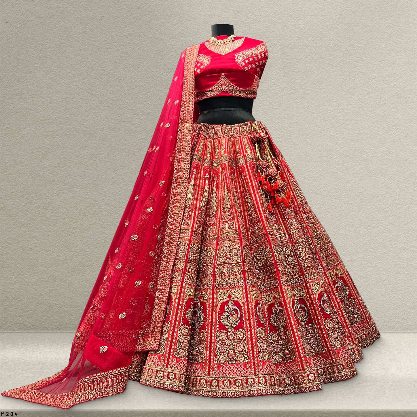 Amrapali - Flared Raw Silk Fuchsia Red Royal Designer Lehenga