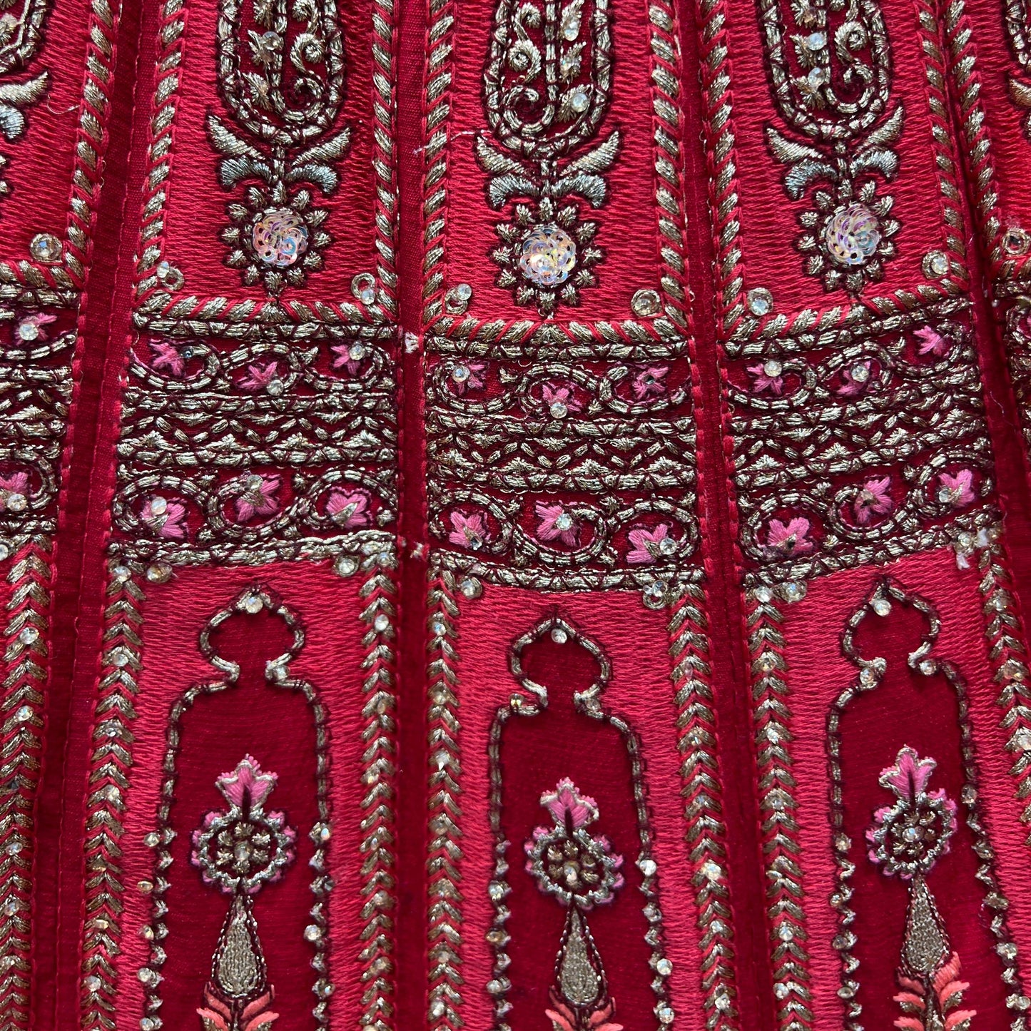Amrapali - Flared Raw Silk Fuchsia Red Royal Designer Lehenga
