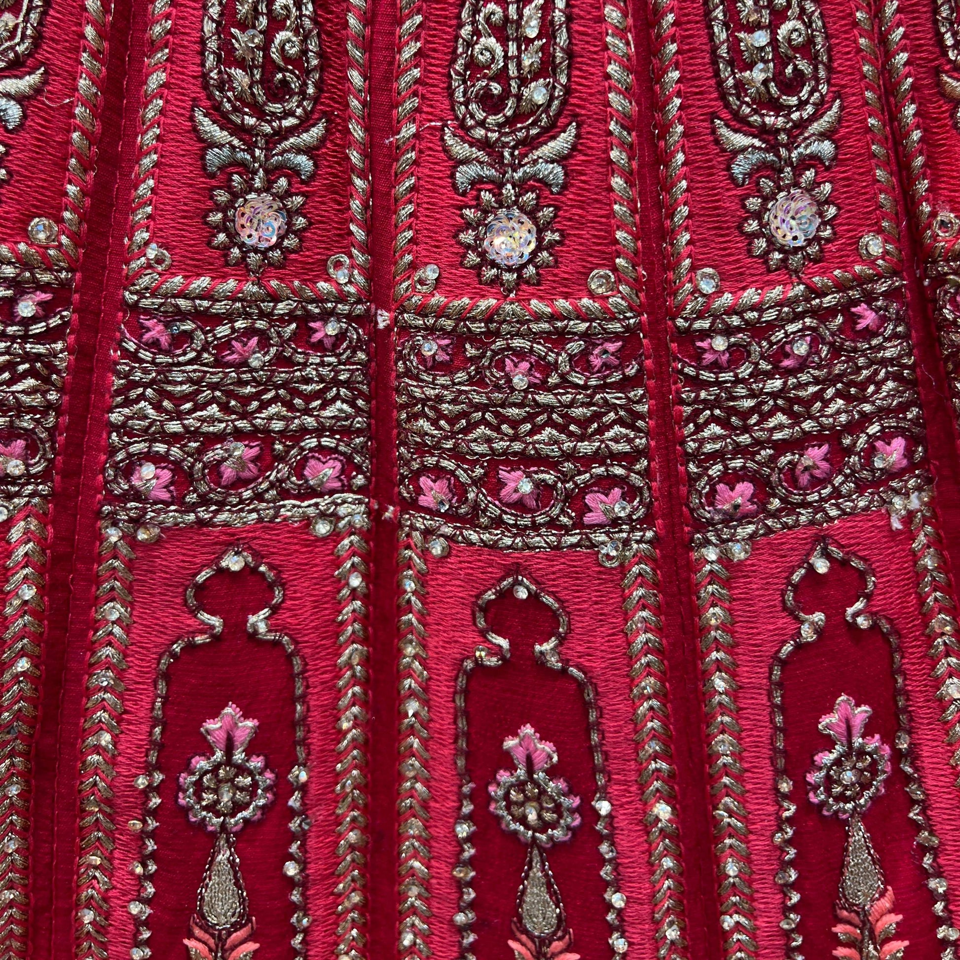 Amrapali - Flared Raw Silk Fuchsia Red Royal Designer Lehenga