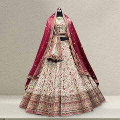 Rosé - Designer Raw Silk Lehenga with Resham and Handwork Double Dupatta