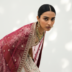Rosé - Designer Raw Silk Lehenga with Resham and Handwork Double Dupatta