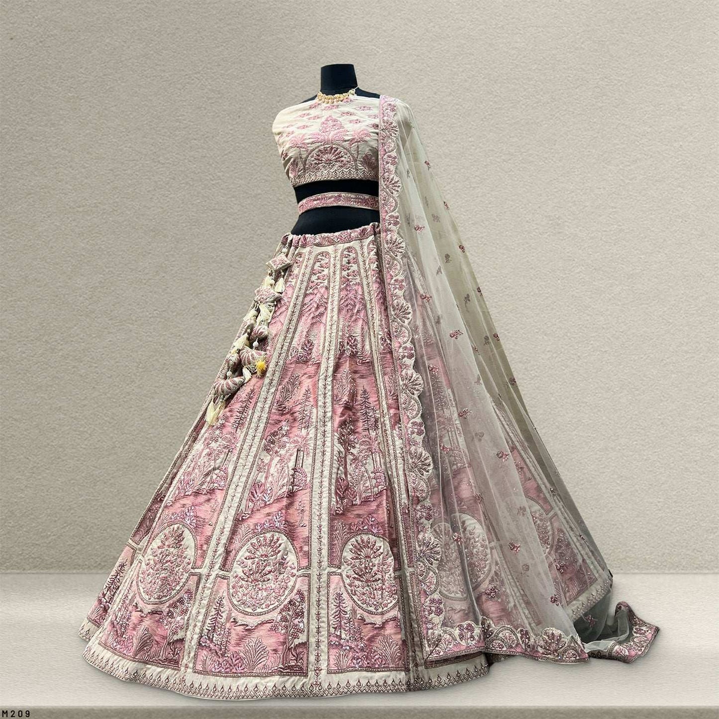 Damsel - Raw Silk Soft Pink Flared Designer Couture Lehenga