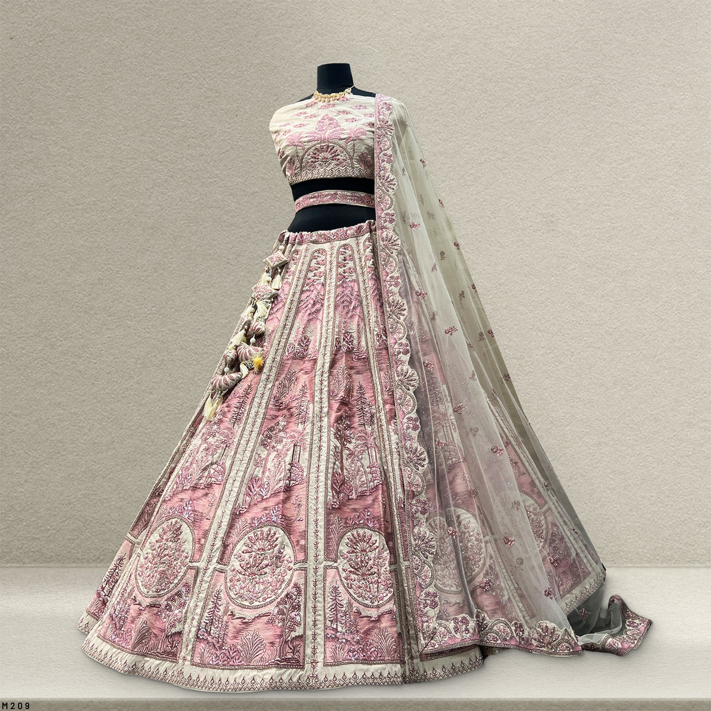 Damsel - Raw Silk Soft Pink Flared Designer Couture Lehenga