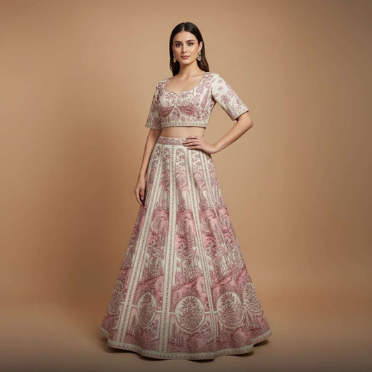Damsel - Raw Silk Soft Pink Flared Designer Couture Lehenga
