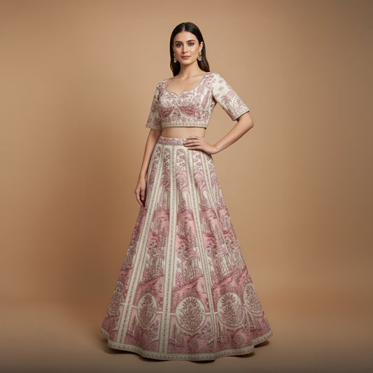 Damsel - Raw Silk Soft Pink Flared Designer Couture Lehenga