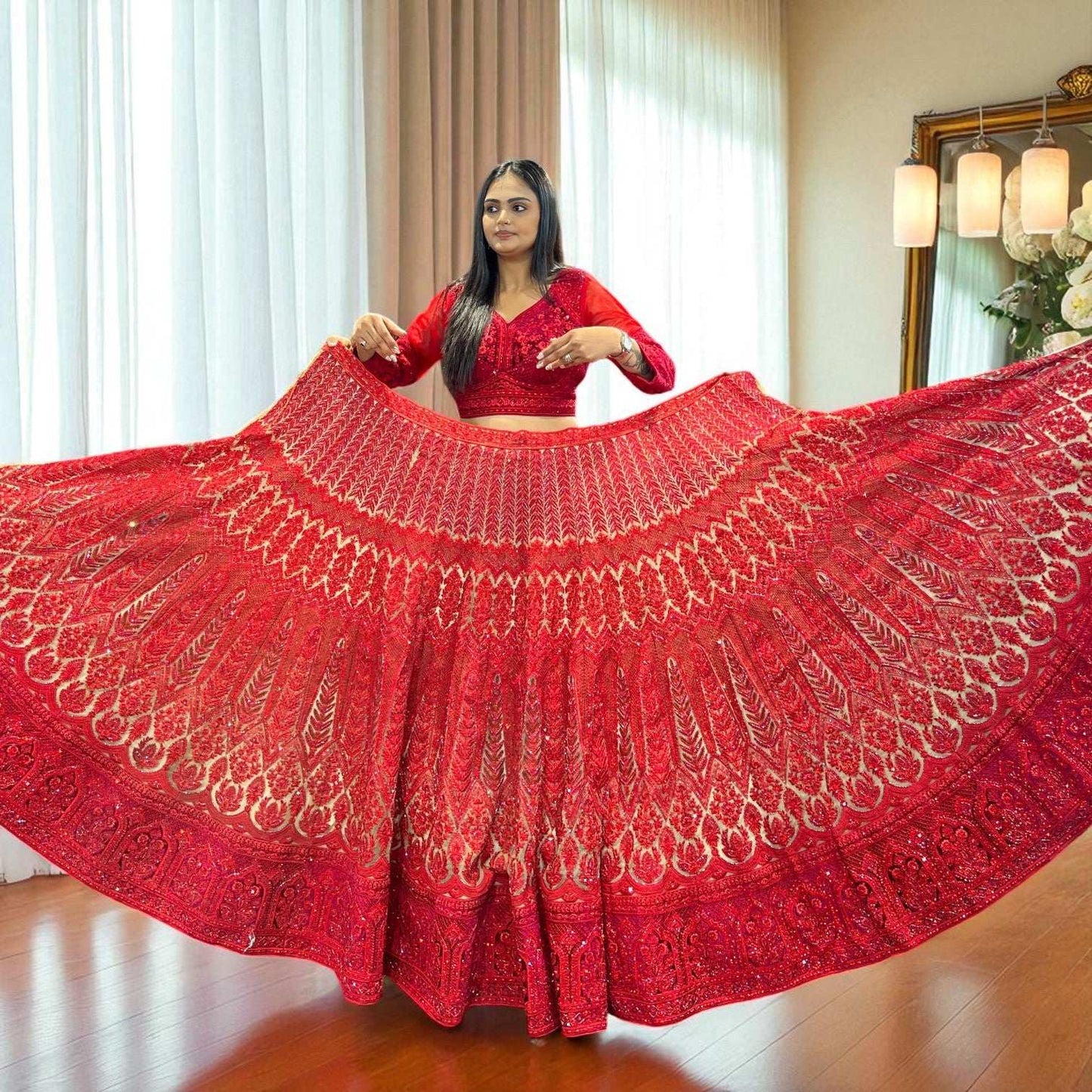JMS Studio Red Couture Handwork Lehenga for Reception for Bride