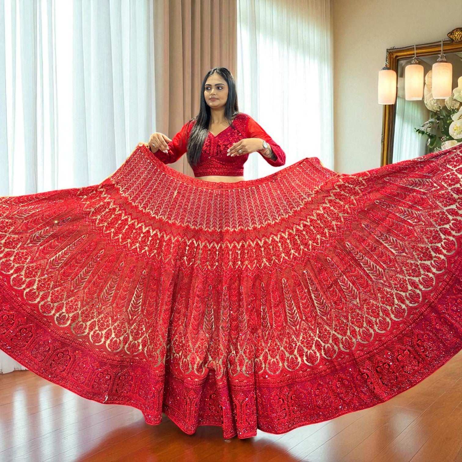 JMS Studio Red Couture Handwork Lehenga for Reception for Bride