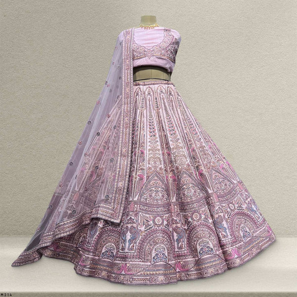 Damsel - Raw Silk Lilac Color Big Flared Bridal Reception Lehenga