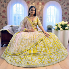Damsel - Raw Silk Yellow Big Flared Designer Replica Lehenga