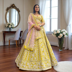 Damsel - Raw Silk Yellow Big Flared Designer Replica Lehenga