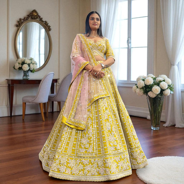 Damsel - Raw Silk Yellow Big Flared Designer Replica Lehenga