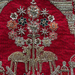 Amrapali - Figure Pattern Handwork Raw Silk Royal Red Bridal Lehenga