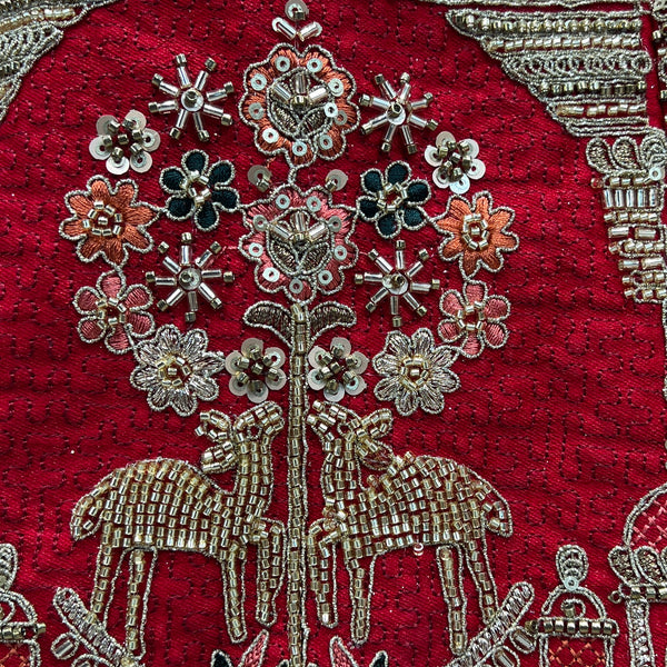 Amrapali - Figure Pattern Handwork Raw Silk Royal Red Bridal Lehenga
