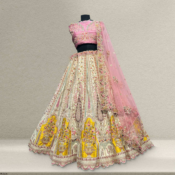 Rosé - Wedding Trousseau in Pastel Hues Off White Multi Work Lehenga
