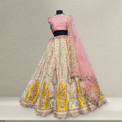 Rosé - Wedding Trousseau in Pastel Hues Off White Multi Work Lehenga