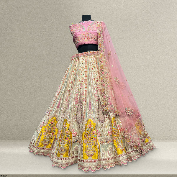 Rosé - Wedding Trousseau in Pastel Hues Off White Multi Work Lehenga