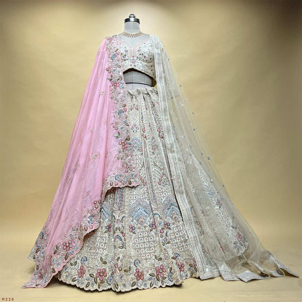 Rosé - Embroidered Raw Silk Off White Bridal Wear with Double Dupatta