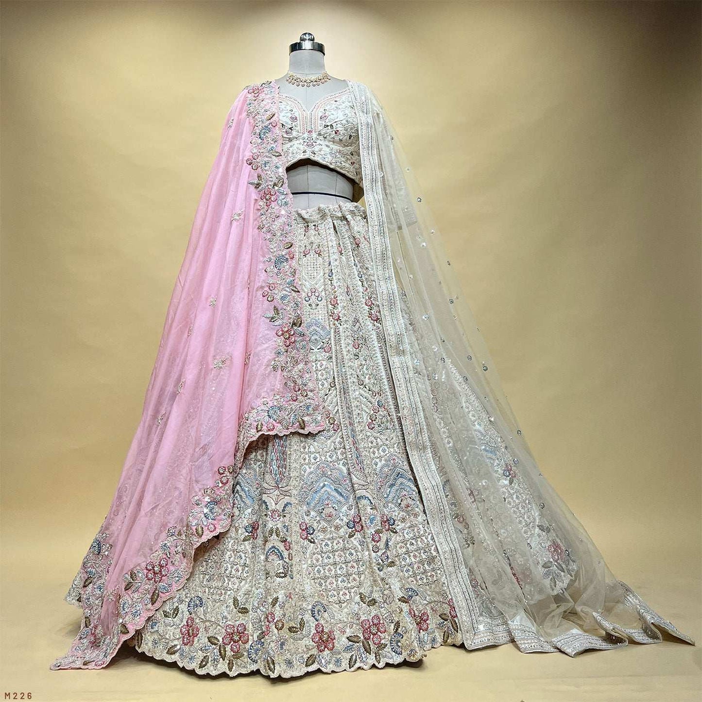 Rosé - Embroidered Raw Silk Off White Bridal Wear with Double Dupatta