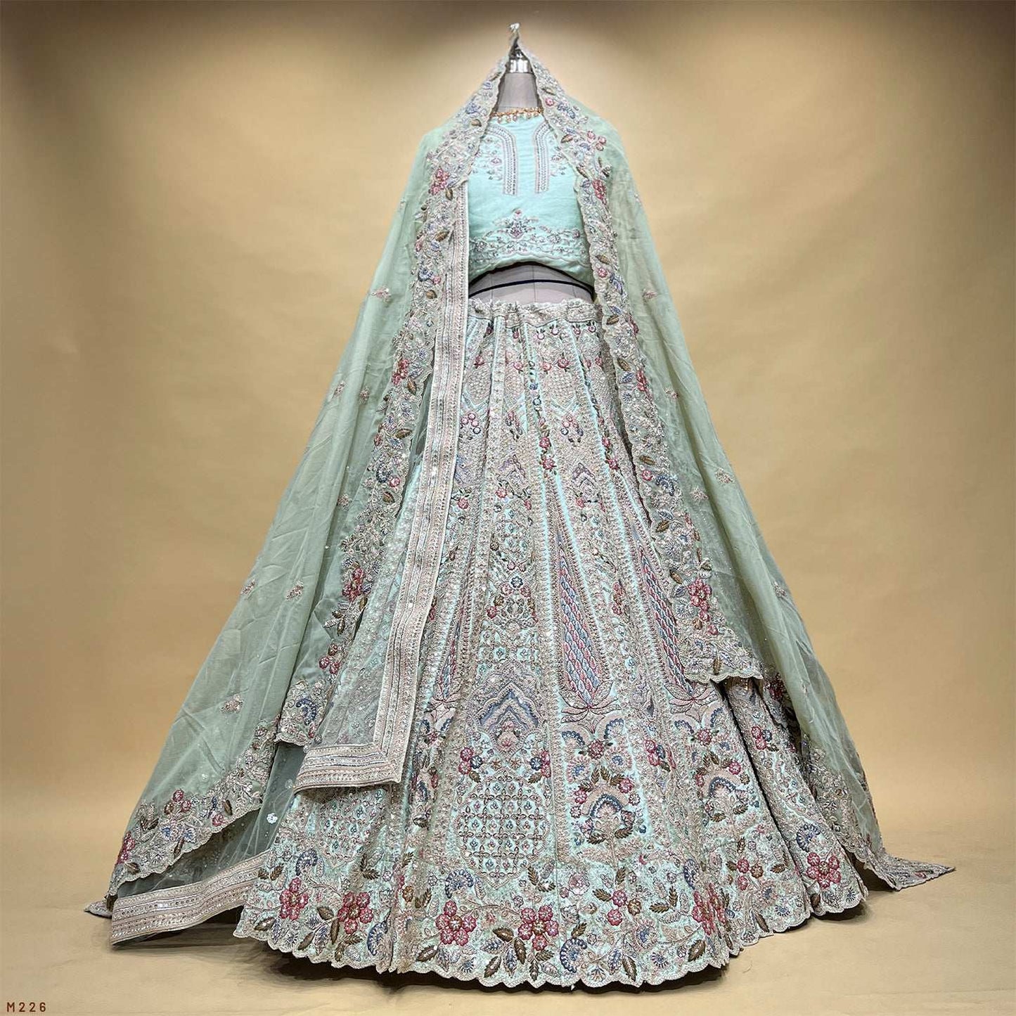 Rosé - Embroidered Raw Silk Sage Green Bridal Wear with Double Dupatta