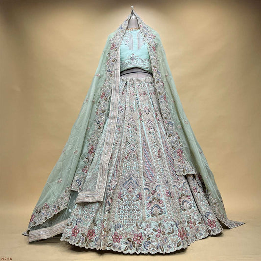 Rosé - Embroidered Raw Silk Sage Green Bridal Wear with Double Dupatta