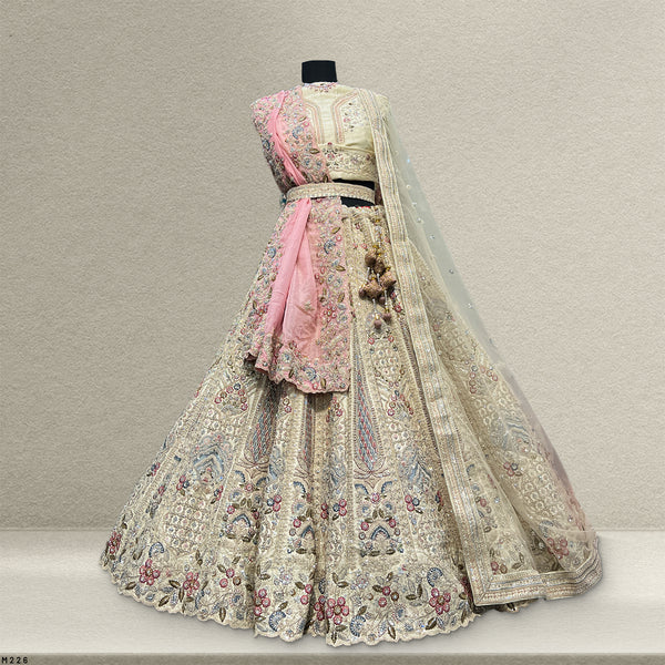 Rosé - Embroidered Raw Silk Off White Bridal Wear with Double Dupatta