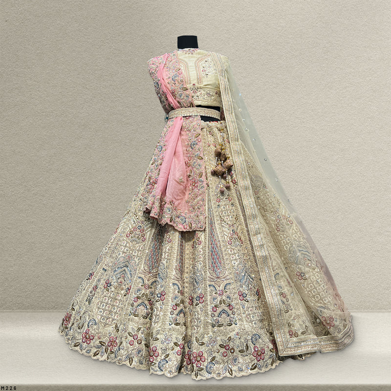 Rosé - Embroidered Raw Silk Off White Bridal Wear with Double Dupatta