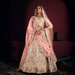 Rosé - Embroidered Raw Silk Off White Bridal Wear with Double Dupatta