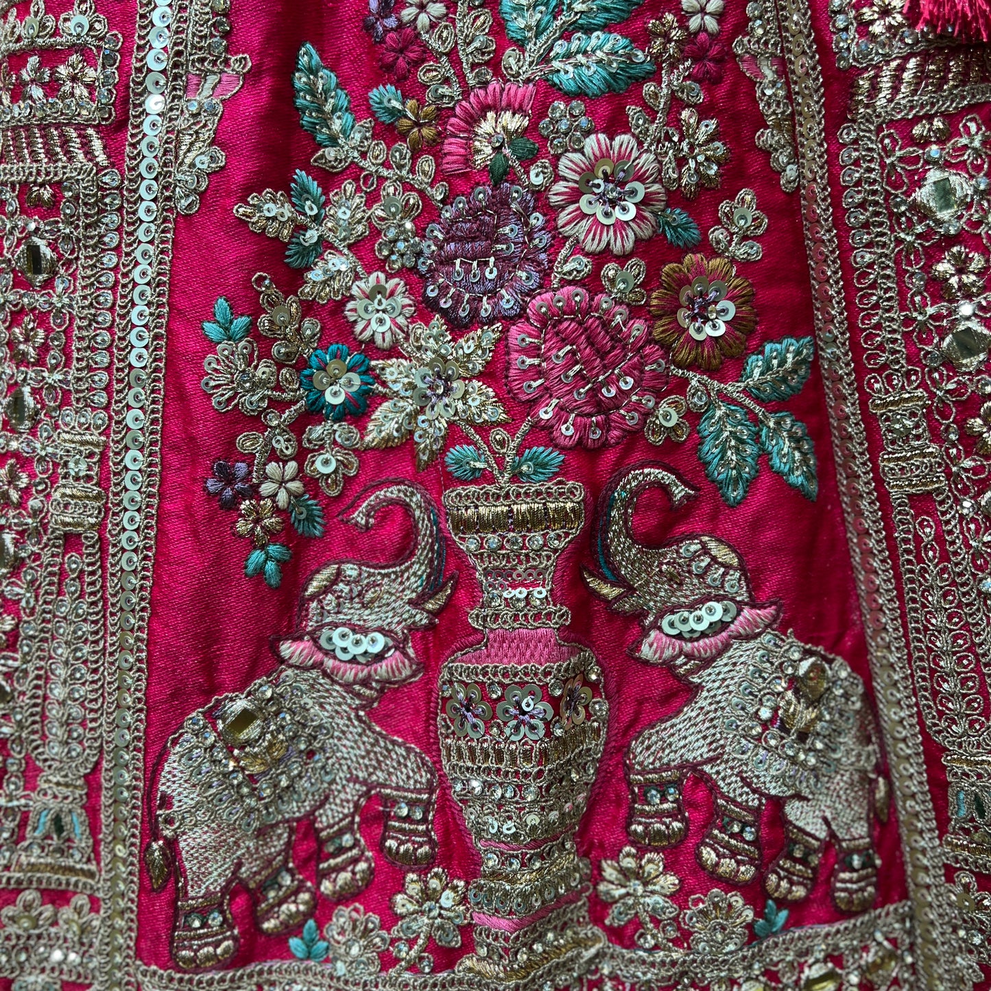 Sangria : Double Dupatta Big Flared Raw Silk Rani Pink Bridal Lehenga