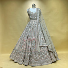 Damsel - Raw Silk Off White Flared Designer Couture Lehenga