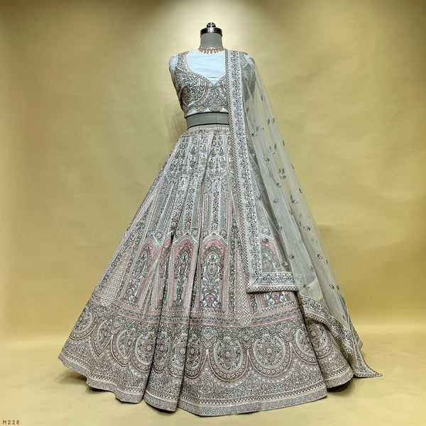 Damsel - Raw Silk Off White Flared Designer Couture Lehenga