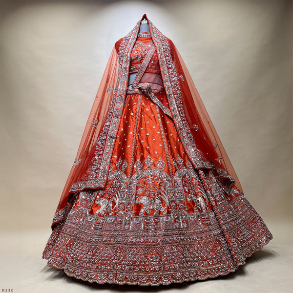 Sangria : Cutdana Pearls Handwork Rust Orange Bridal Lehenga