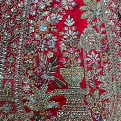 Dulhan in Royal Red Bridal Lehenga : Double Dupatta Raw Silk Flared Lehenga