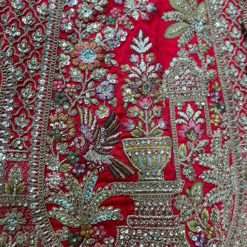 Dulhan in Royal Red Bridal Lehenga : Double Dupatta Raw Silk Flared Lehenga