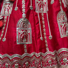 Sangria : Cutdana Pearls Handwork Royal Red Bridal Lehenga