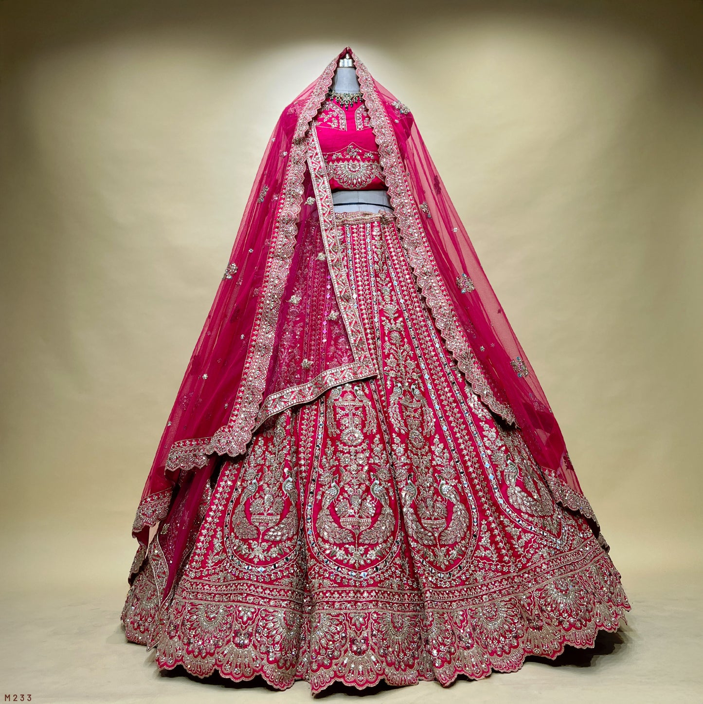 Sangria : Double Dupatta Rani Pink Royal Look Flared Bridal Lehenga