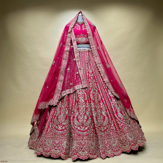 Sangria : Double Dupatta Rani Pink Royal Look Flared Bridal Lehenga