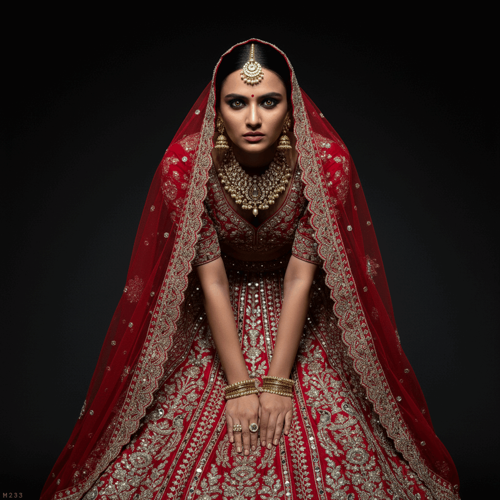 Sangria : Double Dupatta Royal Red Flared Bridal Lehenga