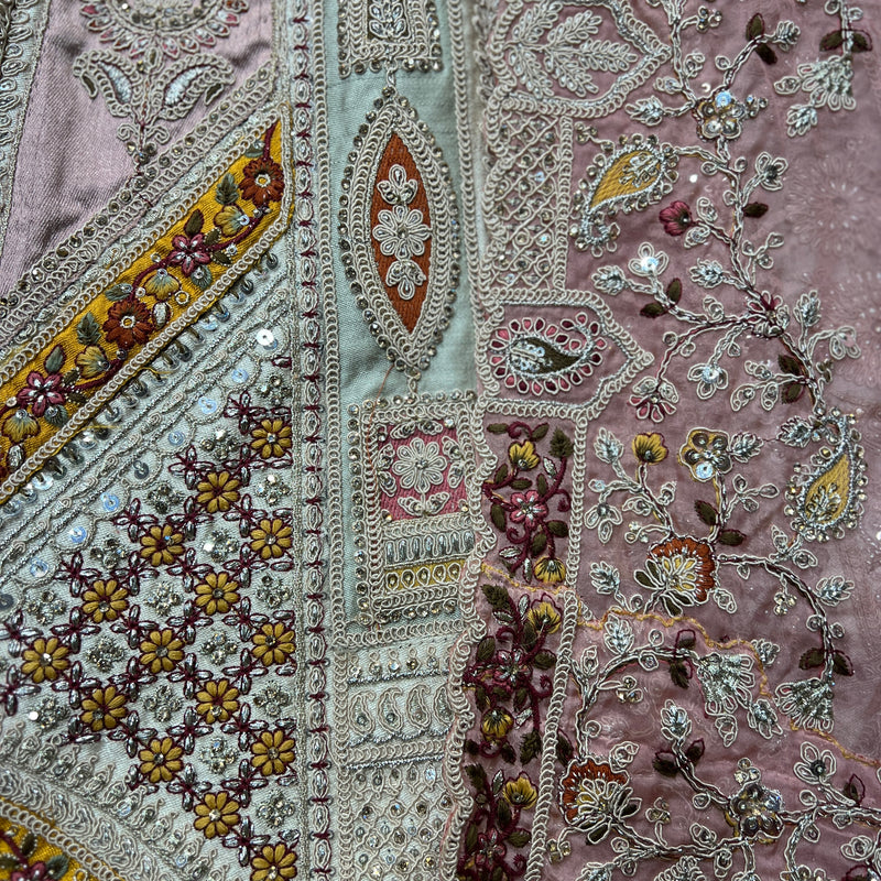 Damsel - Raw Silk Multicolor Work Flared Bridal Reception Lehenga
